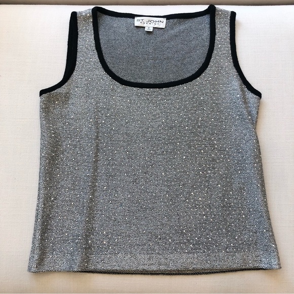 St. John Evening Sparkly Silver Shell Style Tank with Black Trim - Size P - Picture 6 of 11